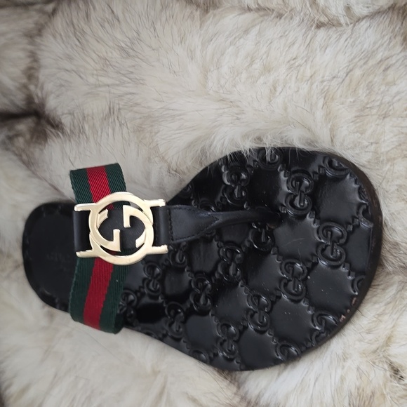 Gucci Interlocking Double G Logo Thong Flip Flap Sandals Guccissima Sz 34 IT - Picture 6 of 17